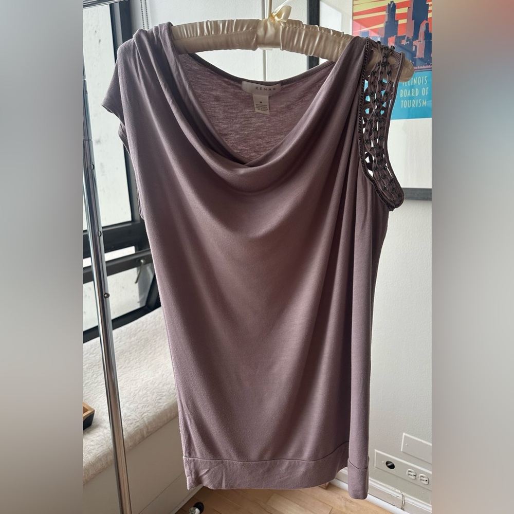Kenar Mauve Sleeveless Blouse with Cowl Neck - size M